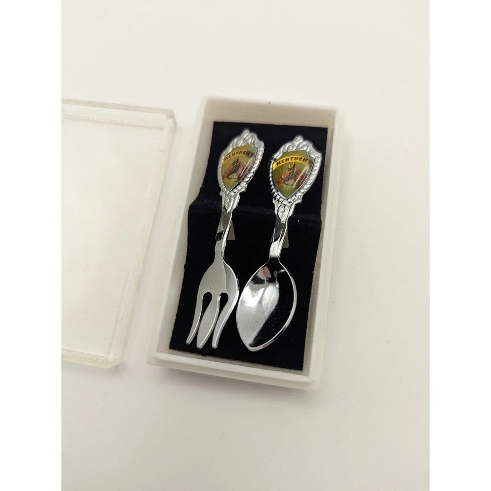 Vtg Kentucky Horse‎ Racing Souvenir Miniature Spoon Fork Set Silver Tone 2.5